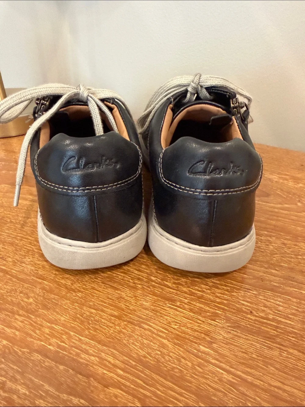 Clarks Black Leather Low-Top Sneakers with Cream Laces